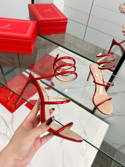 SERGIO ROSSI Sandals Metallic Snakeskin Red-Silver EU35-39 B70202609110341