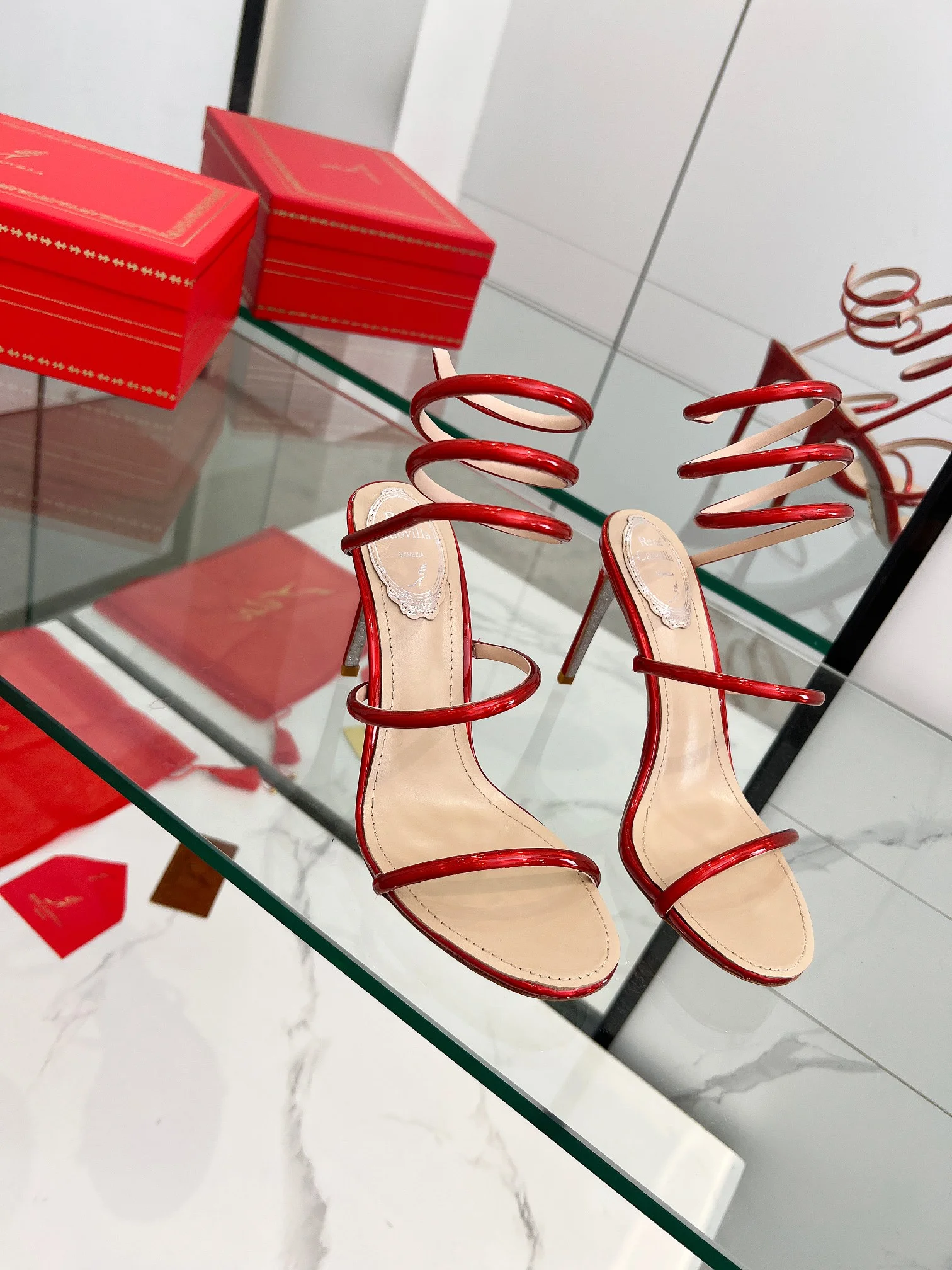 SERGIO ROSSI Sandals Metallic Snakeskin Red-Silver EU35-39 B70202609110341 - Image 10