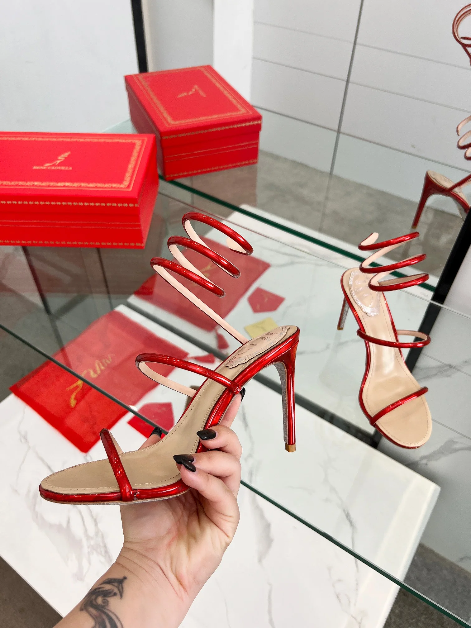 SERGIO ROSSI Sandals Metallic Snakeskin Red-Silver EU35-39 B70202609110341 - Image 3