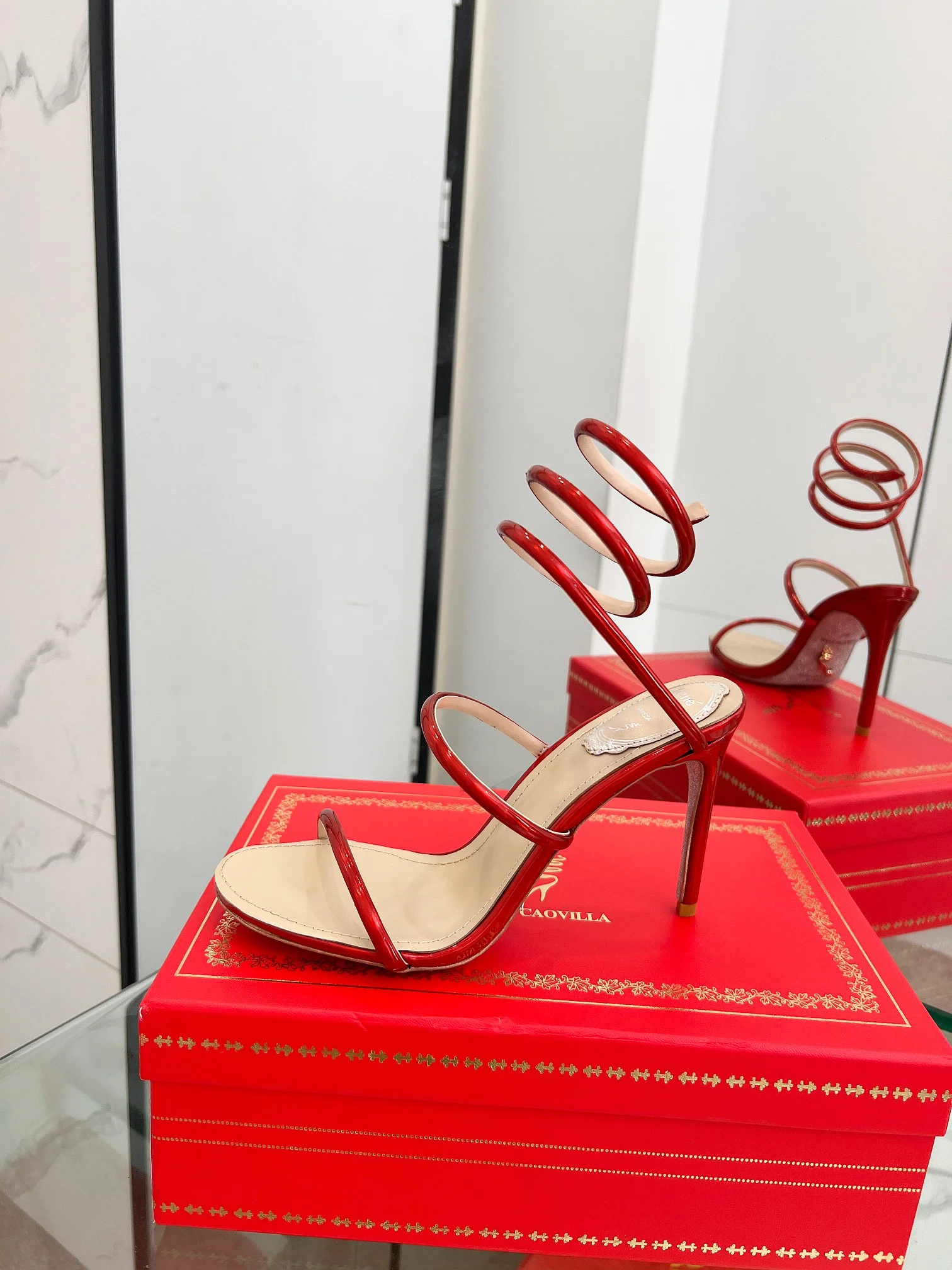 SERGIO ROSSI Sandals Metallic Snakeskin Red-Silver EU35-39 B70202609110341 - Image 5