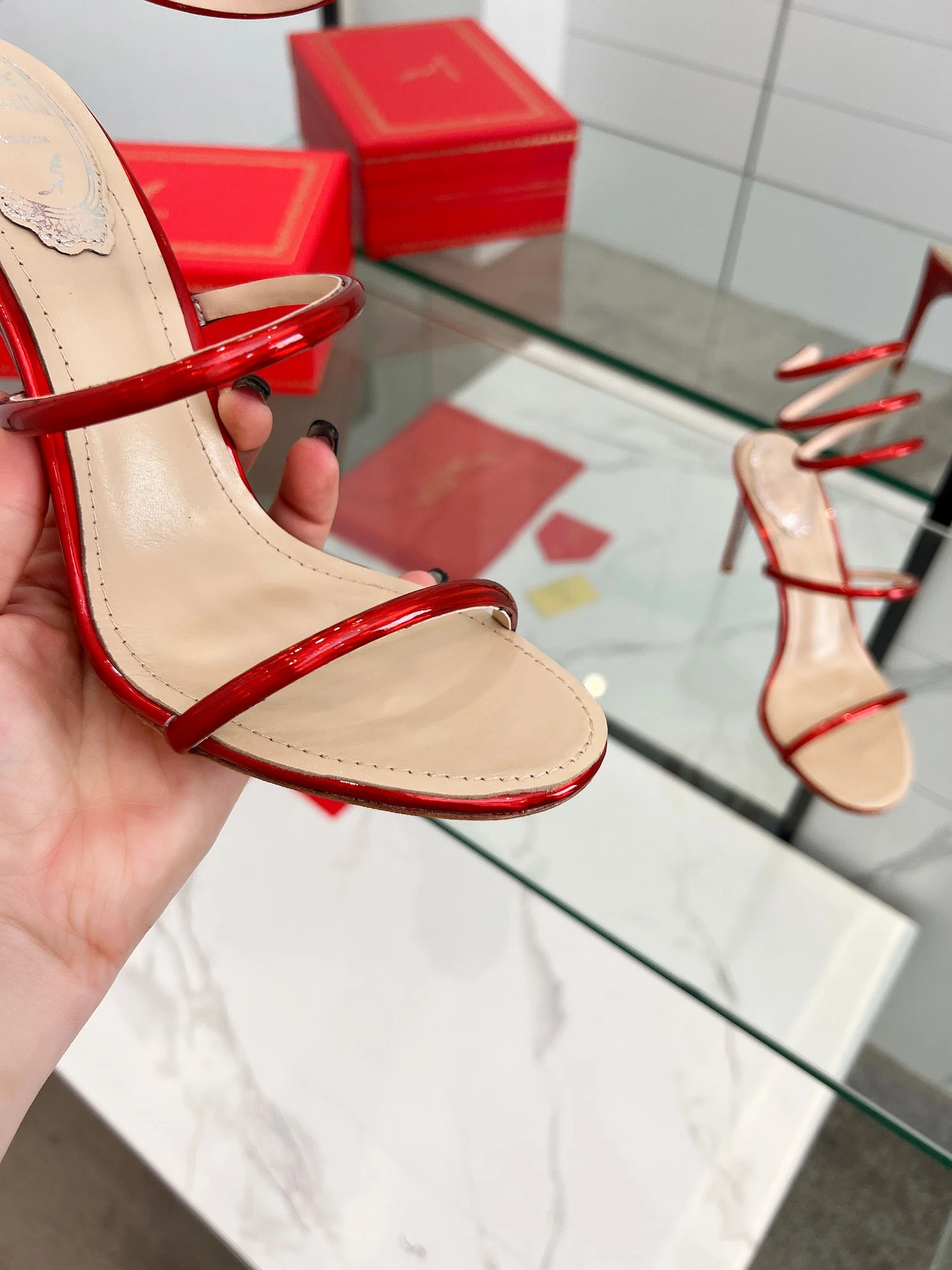 SERGIO ROSSI Sandals Metallic Snakeskin Red-Silver EU35-39 B70202609110341 - Image 6
