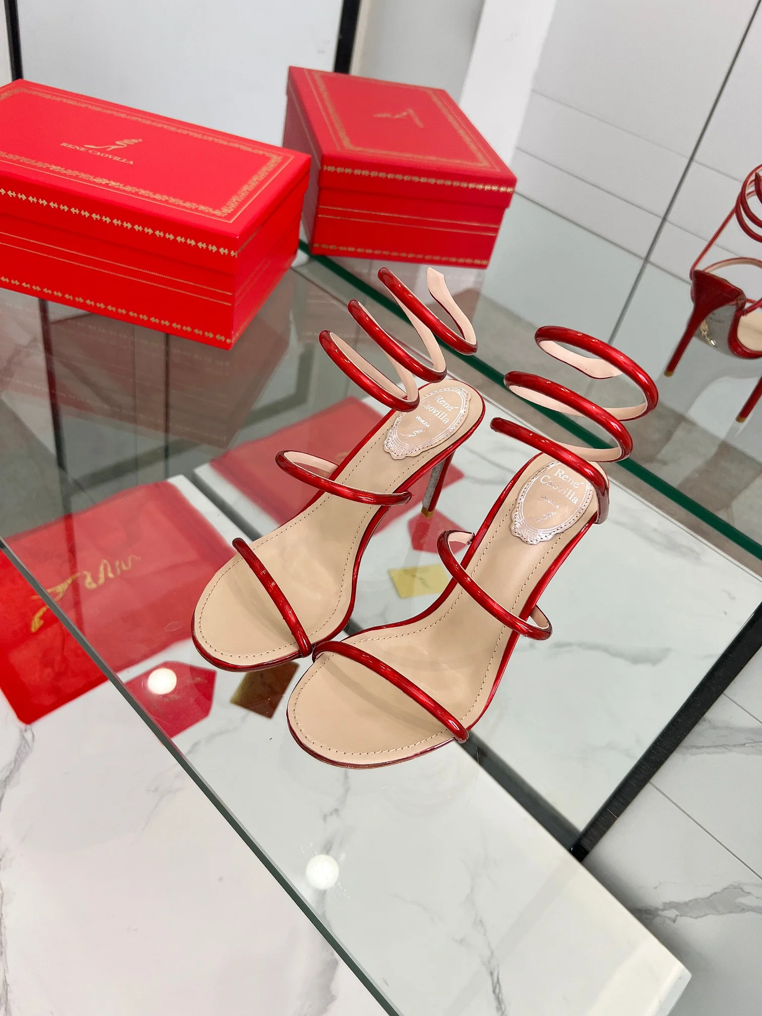 SERGIO ROSSI Sandals Metallic Snakeskin Red-Silver EU35-39 B70202609110341 - Image 7