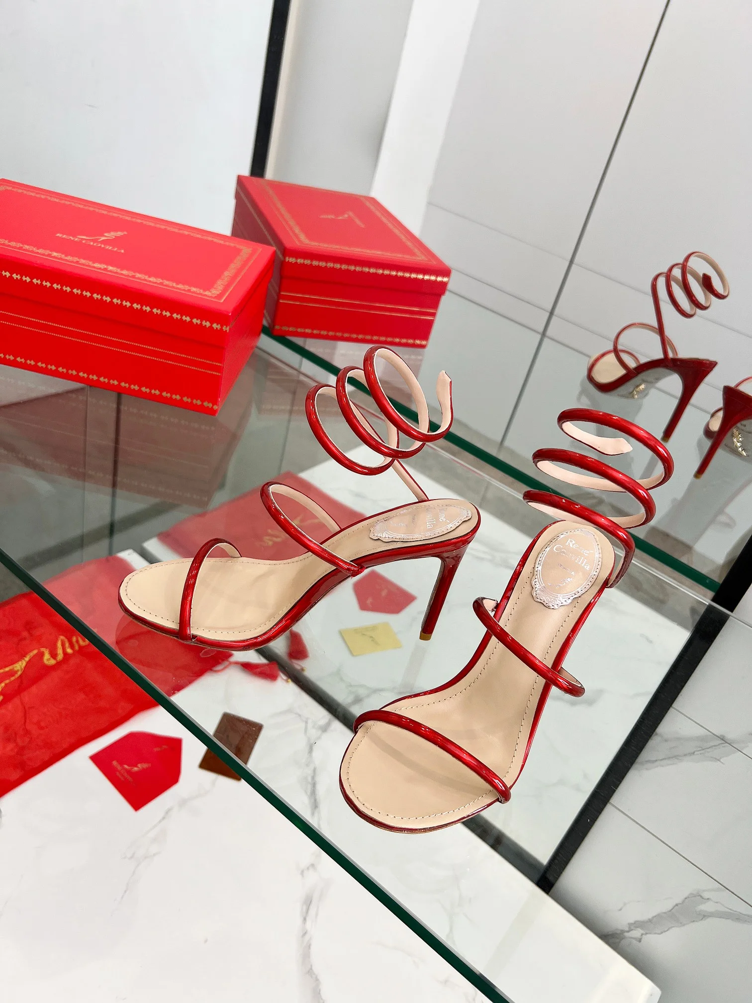SERGIO ROSSI Sandals Metallic Snakeskin Red-Silver EU35-39 B70202609110341 - Image 8
