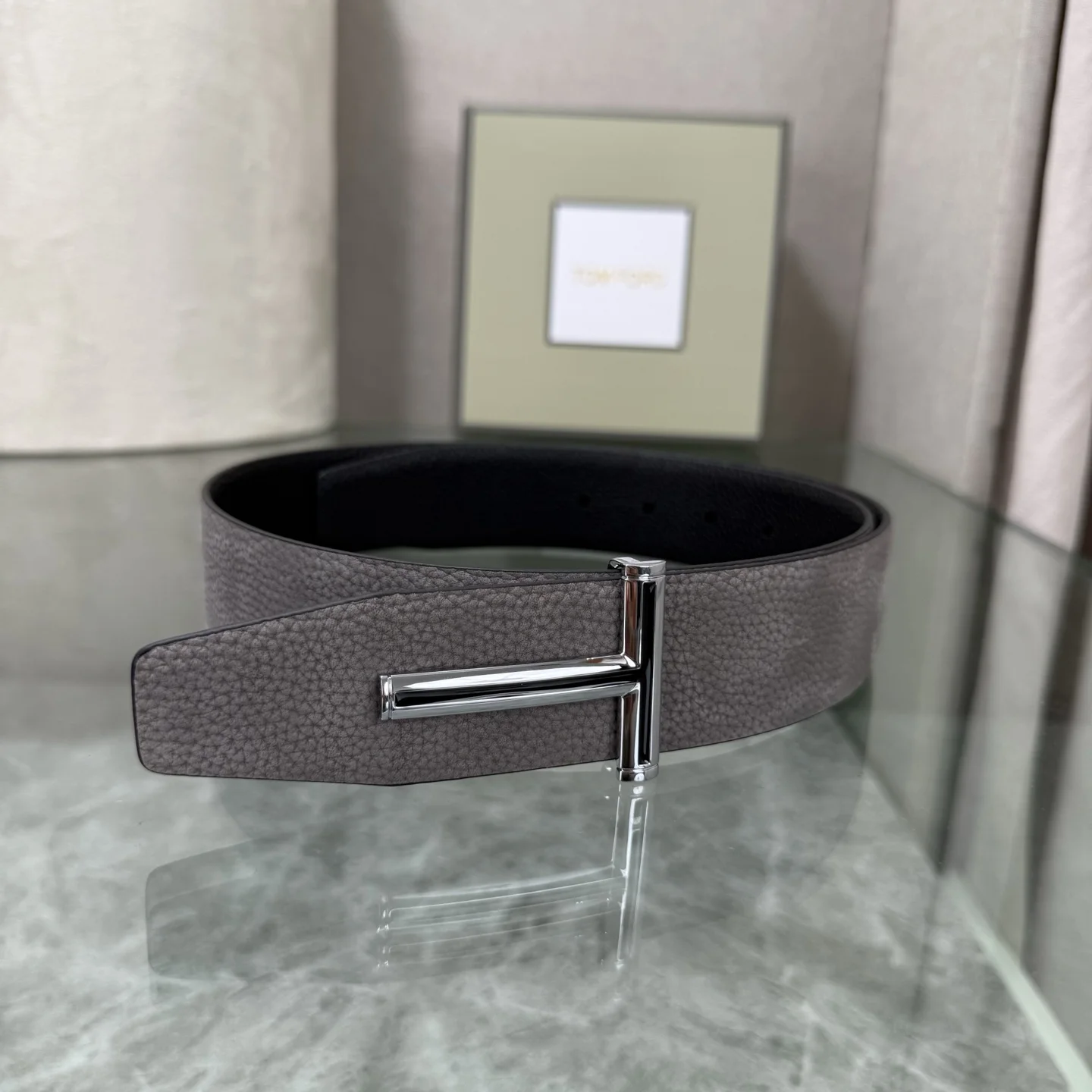 TOM FORD Belts Calf Leather Gray-Black A80202609070068