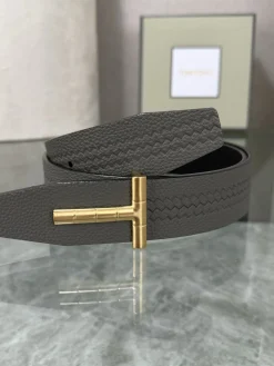 TOM FORD Belts Calf Leather Gray-Gold A70202609070013