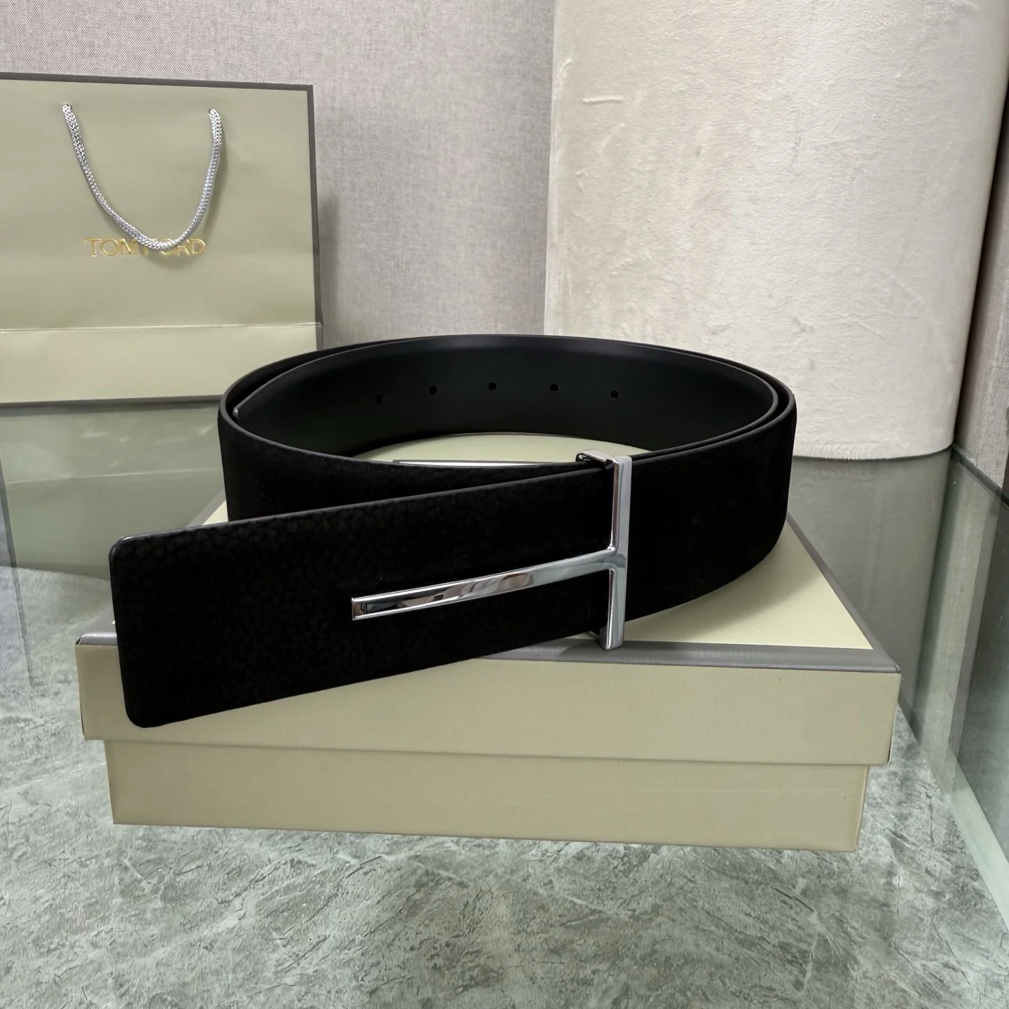 TOM FORD Belts Calfskin Leather Black-Silver A70202609070359