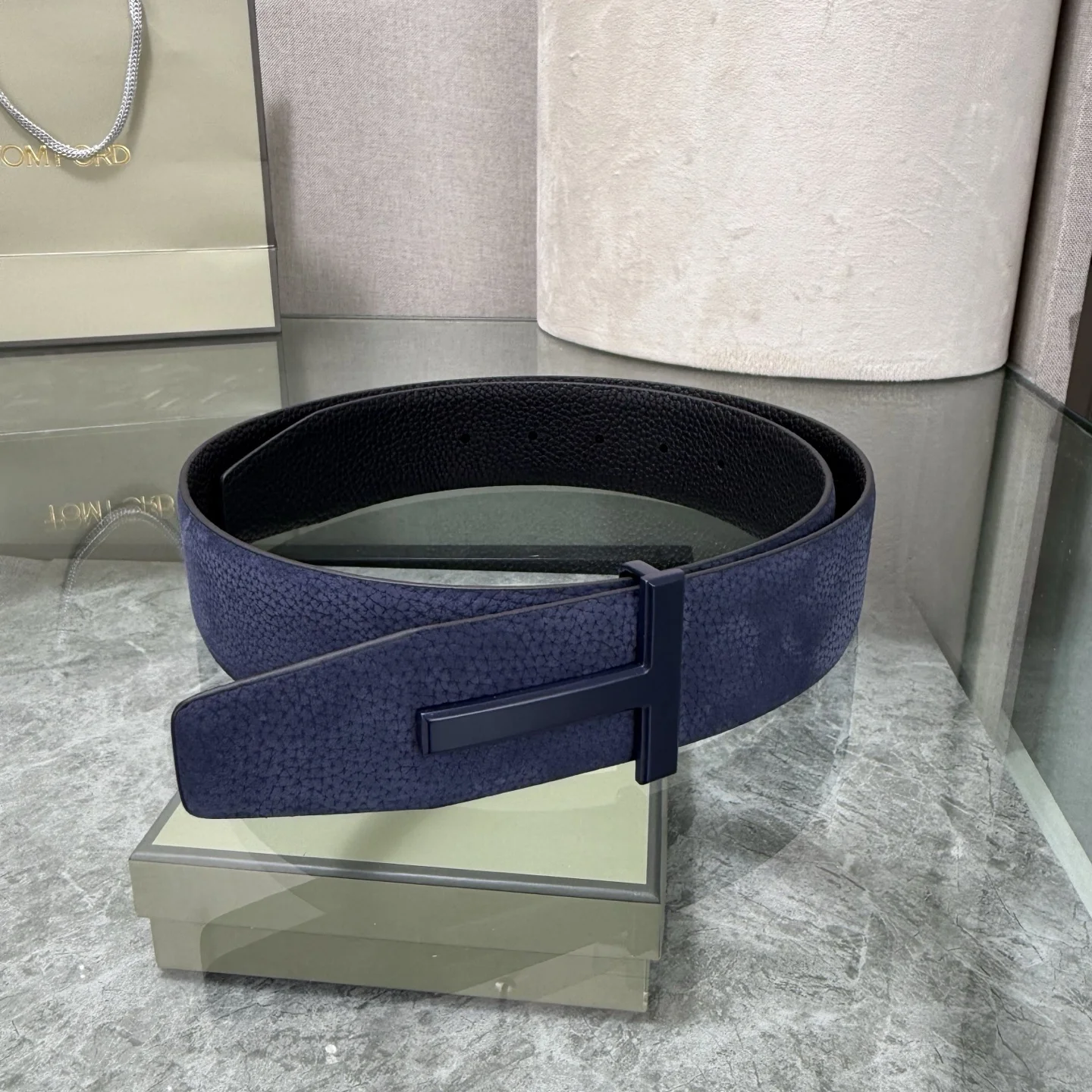 TOM FORD Belts Calfskin Leather Blue-Black A70202609070318