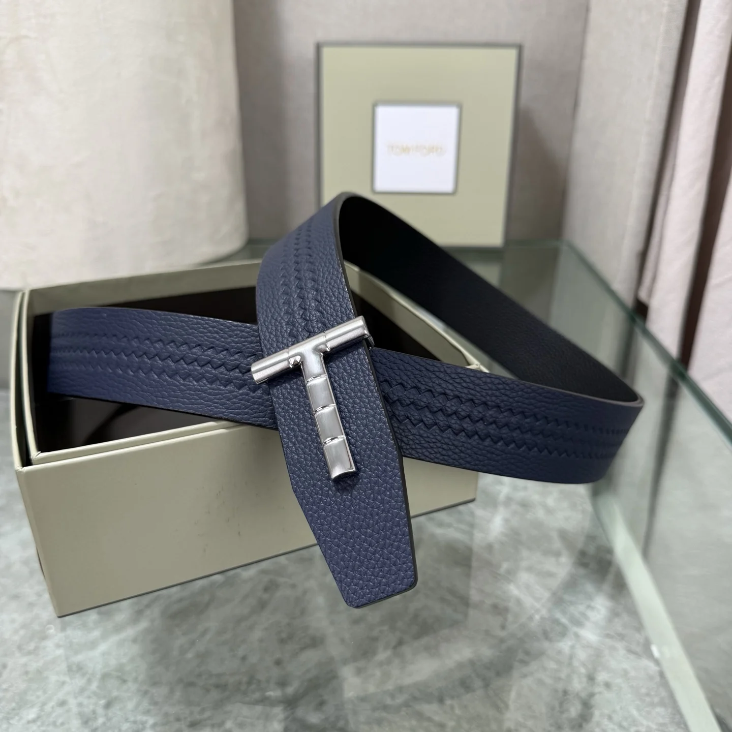 TOM FORD Belts Calfskin Leather Blue-Silver A70202609070016 - Image 7