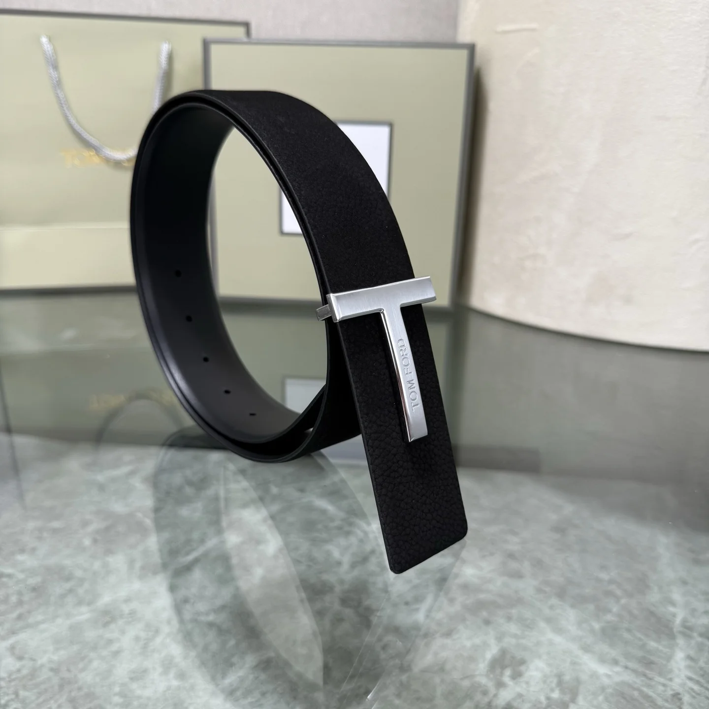TOM FORD Belts Cowhide Leather Black-Silver A70202609070420