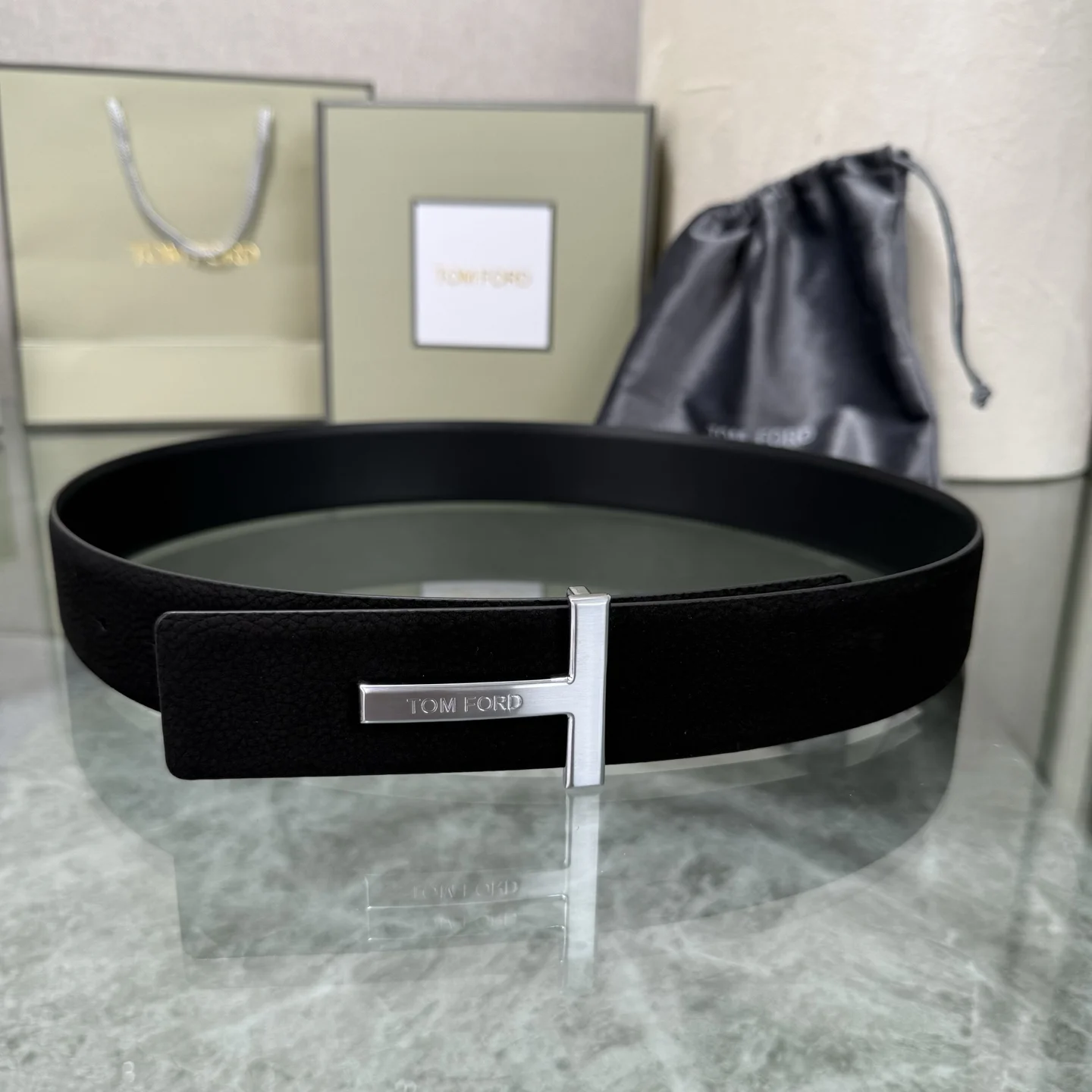 TOM FORD Belts Cowhide Leather Black-Silver A70202609070420 - Image 2