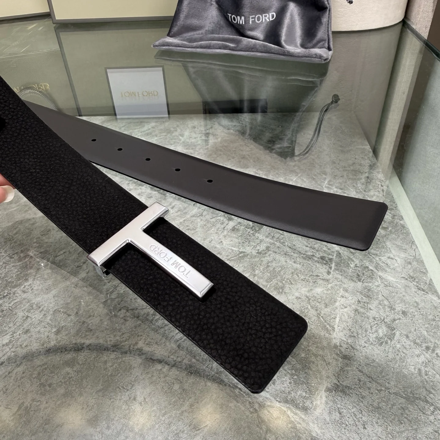 TOM FORD Belts Cowhide Leather Black-Silver A70202609070420 - Image 3