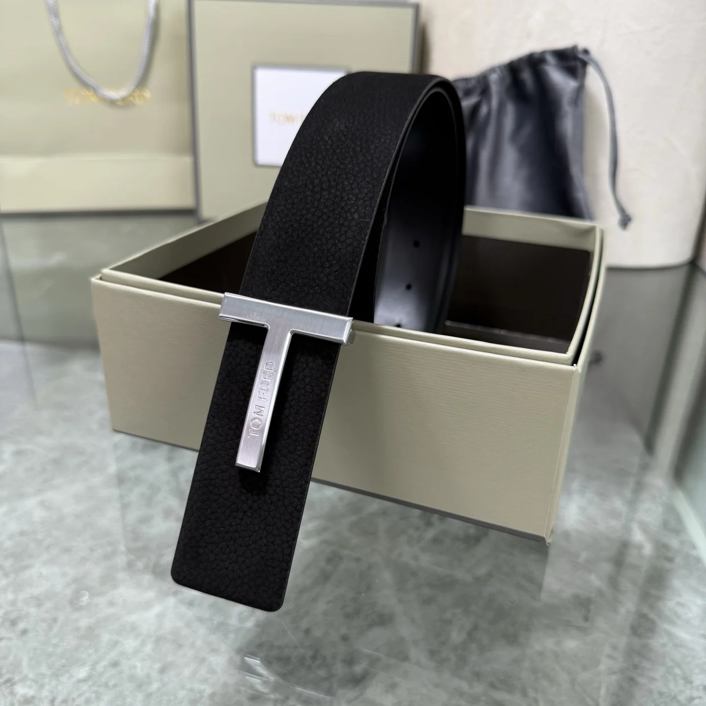 TOM FORD Belts Cowhide Leather Black-Silver A70202609070420 - Image 5