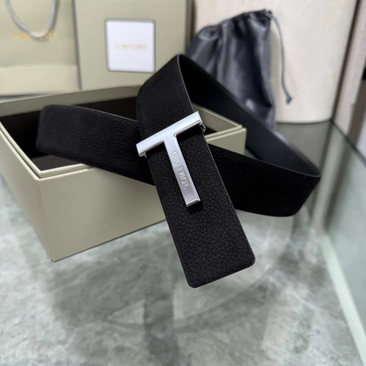 TOM FORD Belts Cowhide Leather Black-Silver A70202609070420 - Image 7