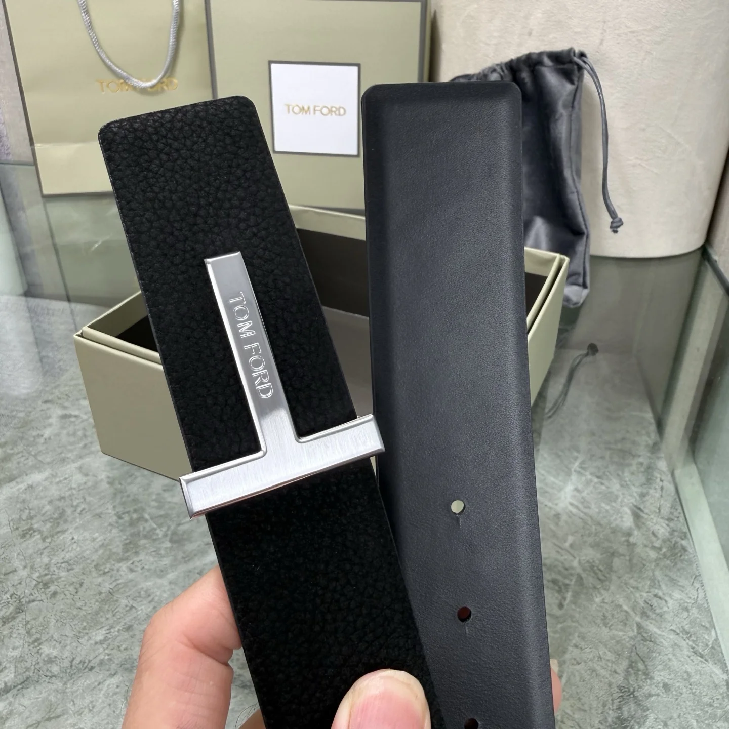 TOM FORD Belts Cowhide Leather Black-Silver A70202609070420 - Image 8