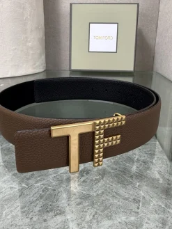 TOM FORD Belts Cowhide Leather Brown-Gold A70202609070114