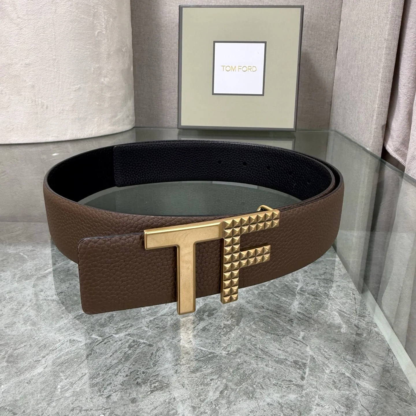 TOM FORD Belts Cowhide Leather Brown-Gold A70202609070114