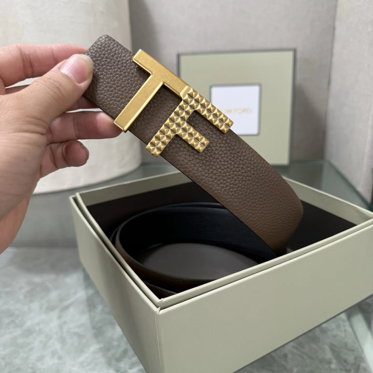 TOM FORD Belts Cowhide Leather Brown-Gold A70202609070114 - Image 3