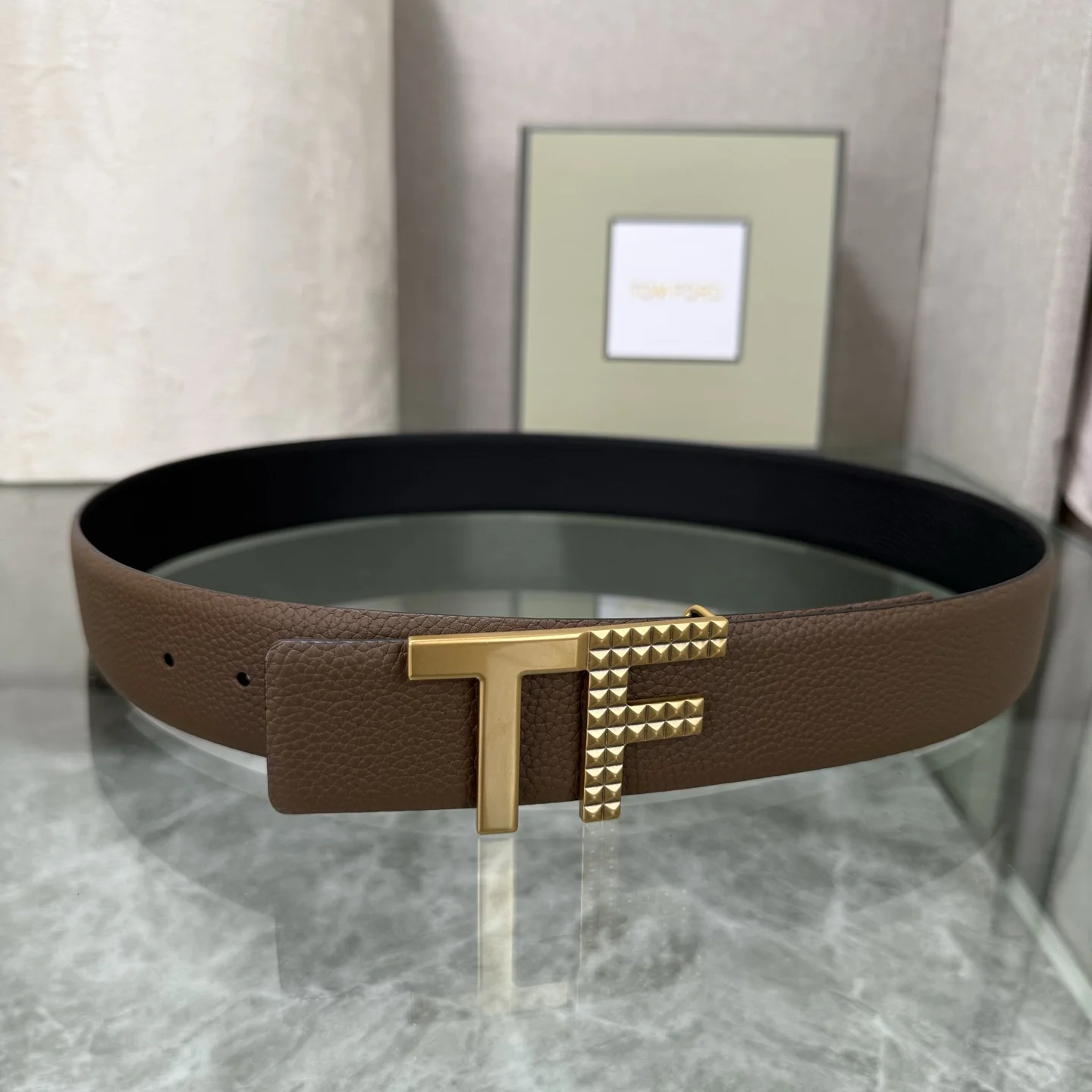 TOM FORD Belts Cowhide Leather Brown-Gold A70202609070114 - Image 4