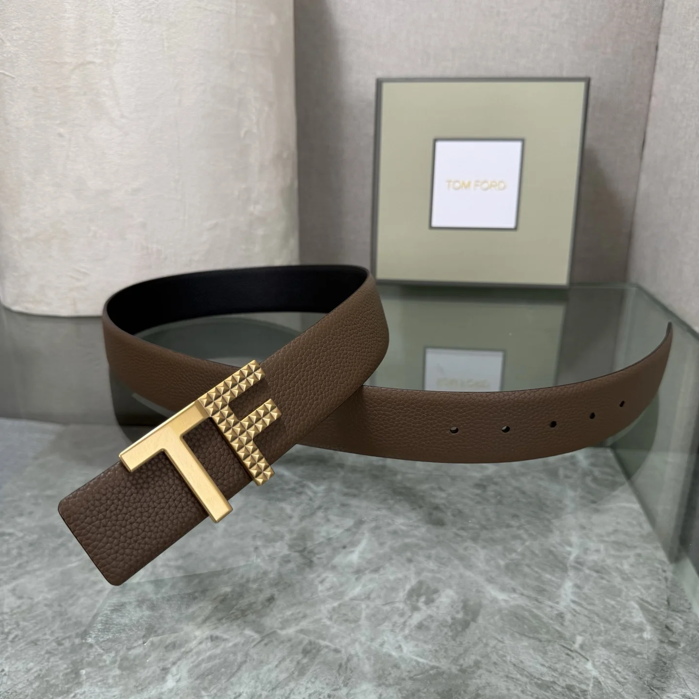 TOM FORD Belts Cowhide Leather Brown-Gold A70202609070114 - Image 5