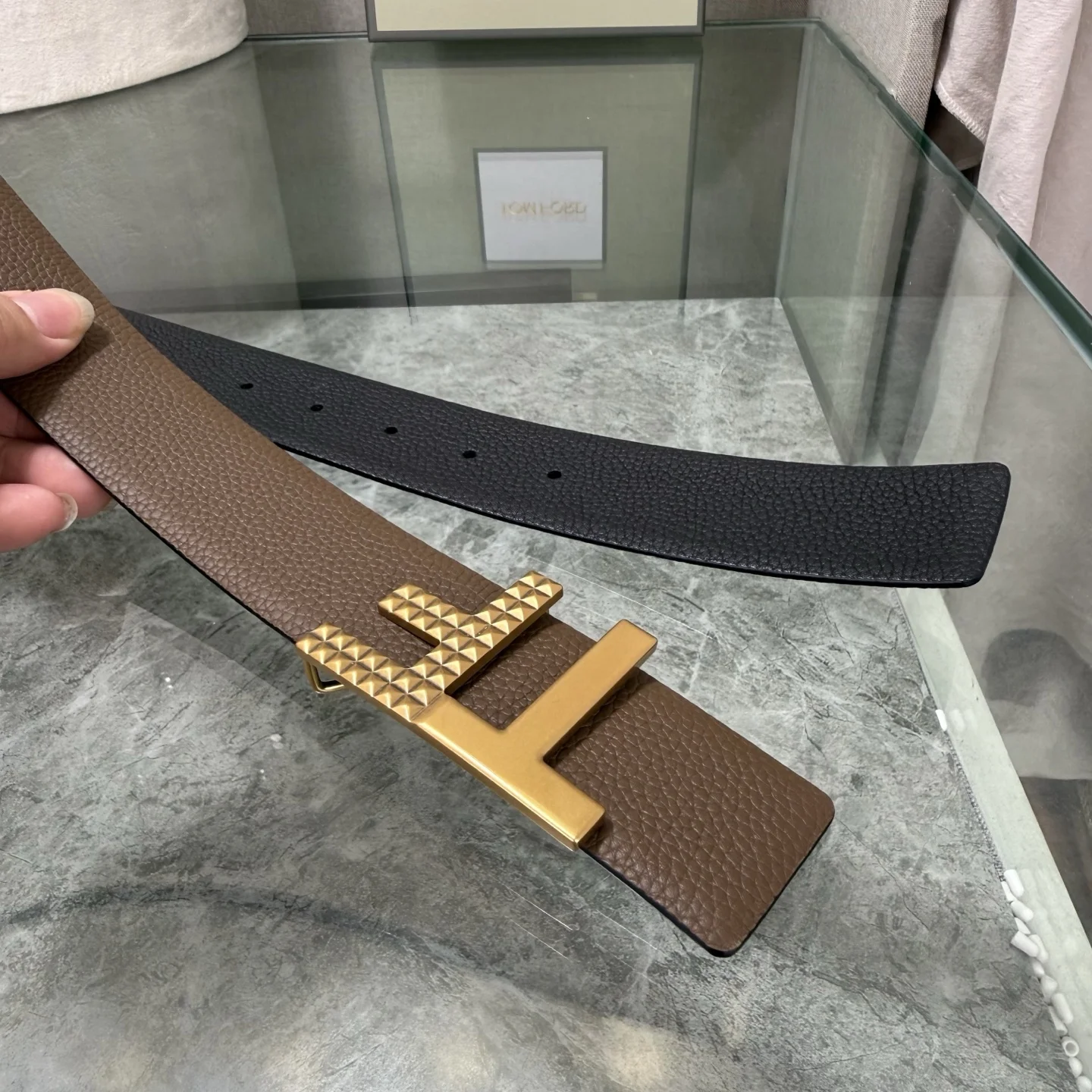 TOM FORD Belts Cowhide Leather Brown-Gold A70202609070114 - Image 6