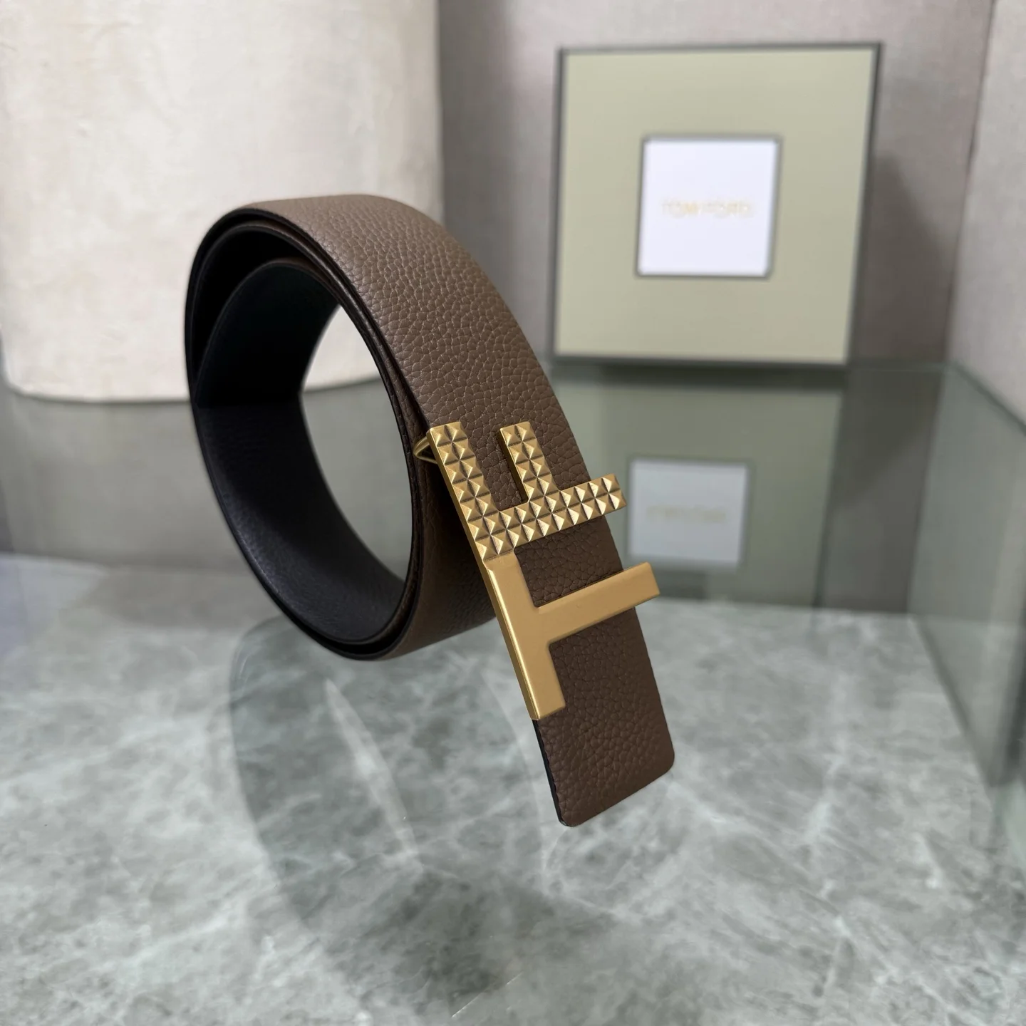 TOM FORD Belts Cowhide Leather Brown-Gold A70202609070114 - Image 7