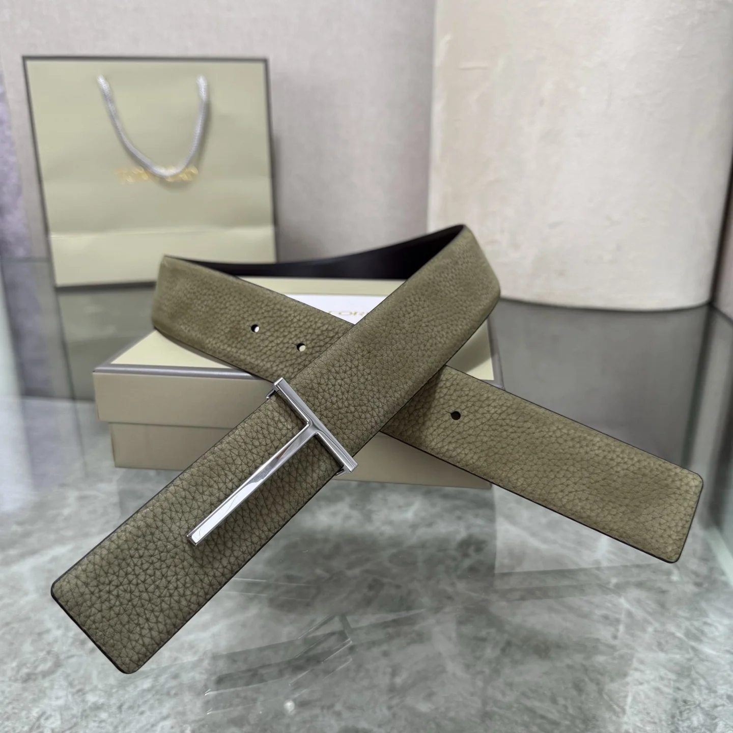 TOM FORD Belts Leather Green-Silver A70202609070361