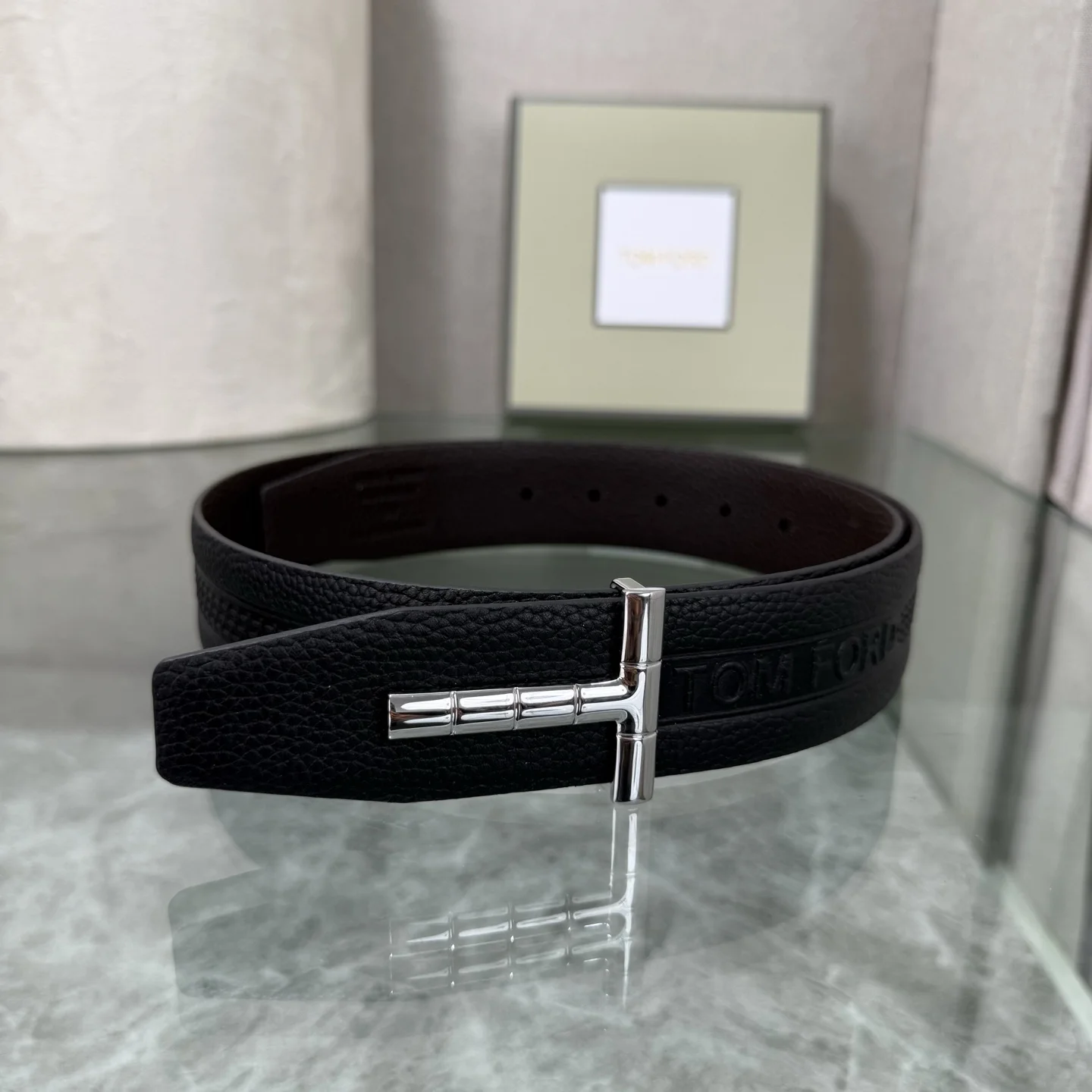 TOM FORD Belts Top-Grain Leather Black-Silver A70202609070048
