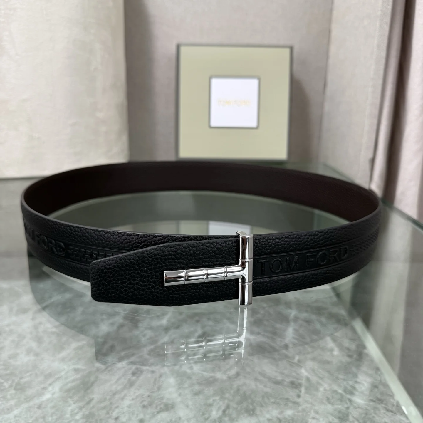 TOM FORD Belts Top-Grain Leather Black-Silver A70202609070048 - Image 2
