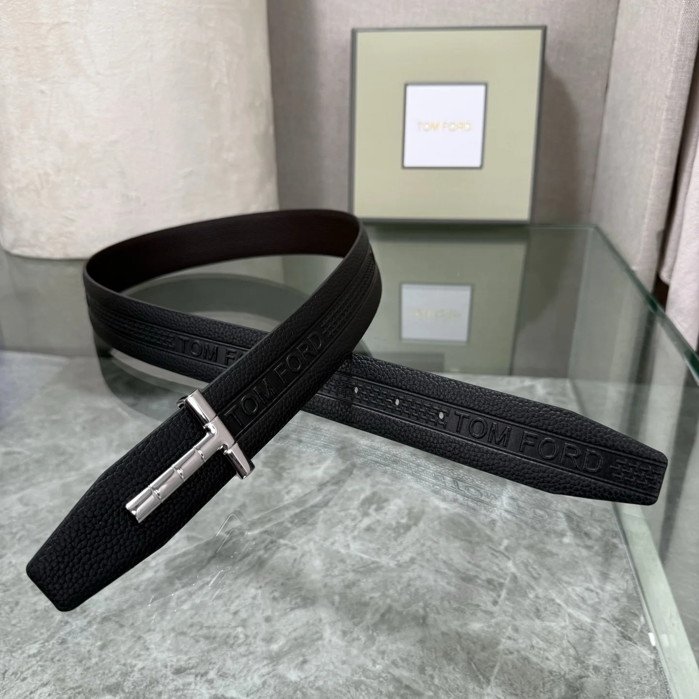 TOM FORD Belts Top-Grain Leather Black-Silver A70202609070048 - Image 3