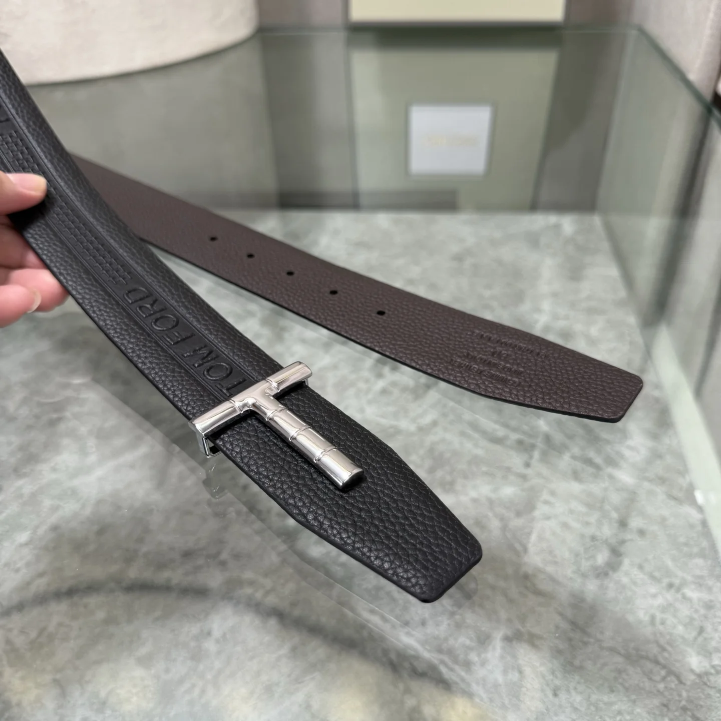 TOM FORD Belts Top-Grain Leather Black-Silver A70202609070048 - Image 4