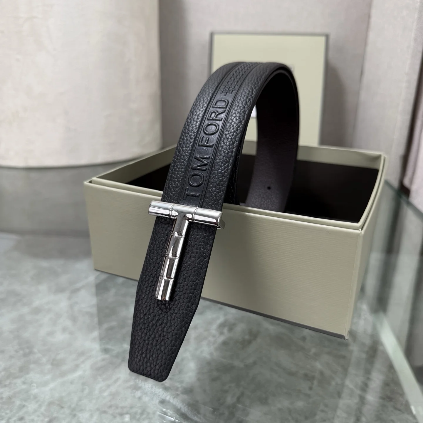 TOM FORD Belts Top-Grain Leather Black-Silver A70202609070048 - Image 5