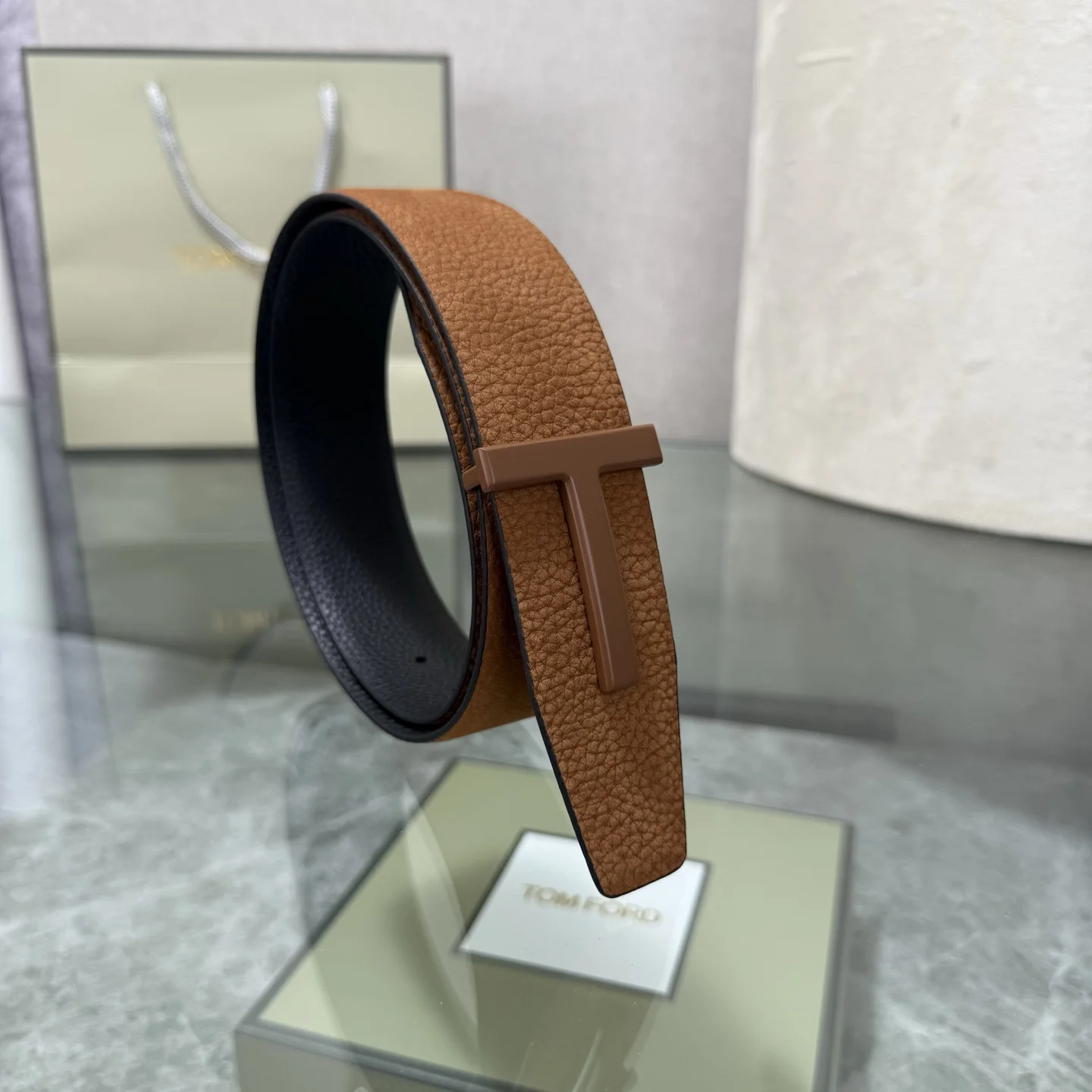 TOM FORD Belts Top-Grain Leather Brown-Black A70202609070317