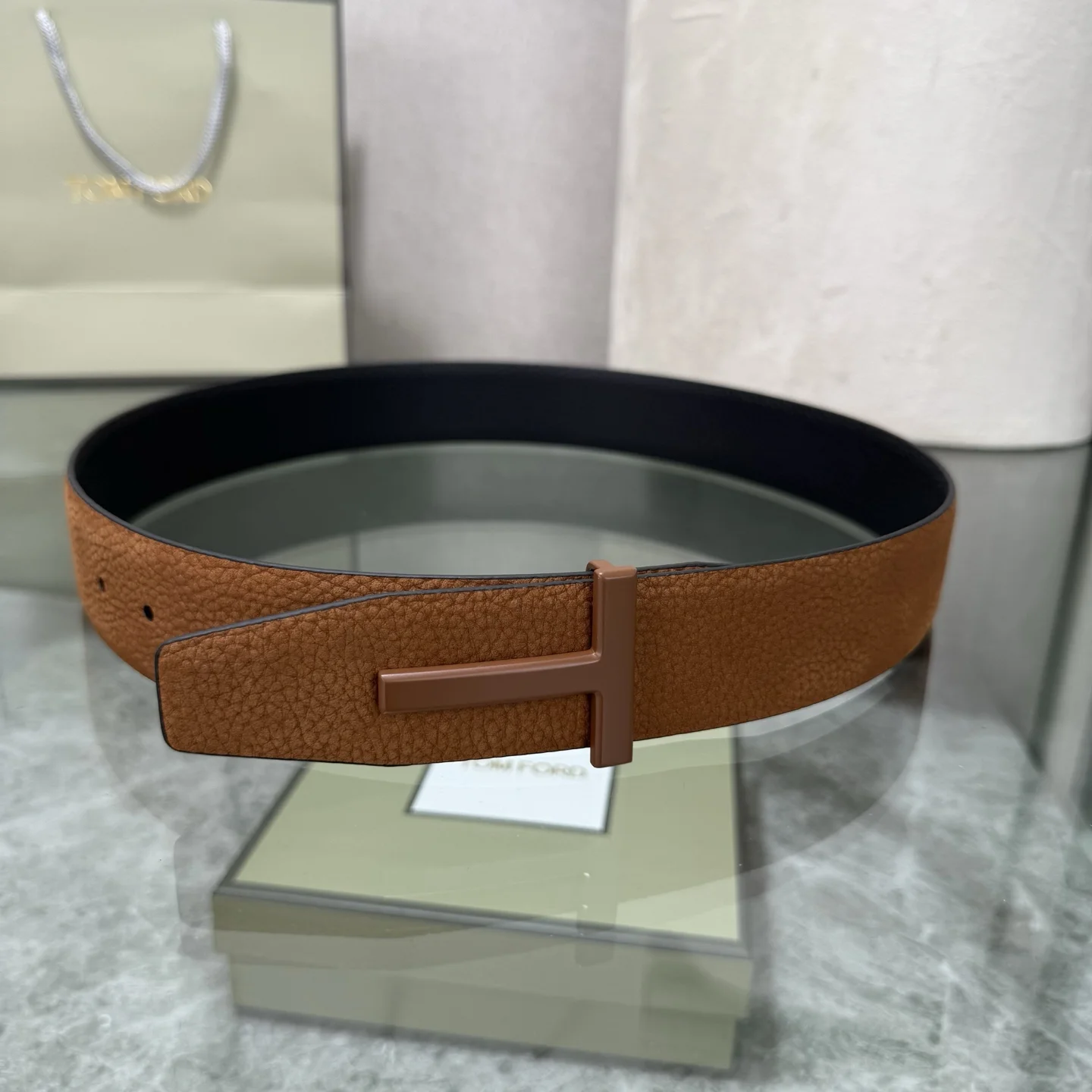 TOM FORD Belts Top-Grain Leather Brown-Black A70202609070317 - Image 3