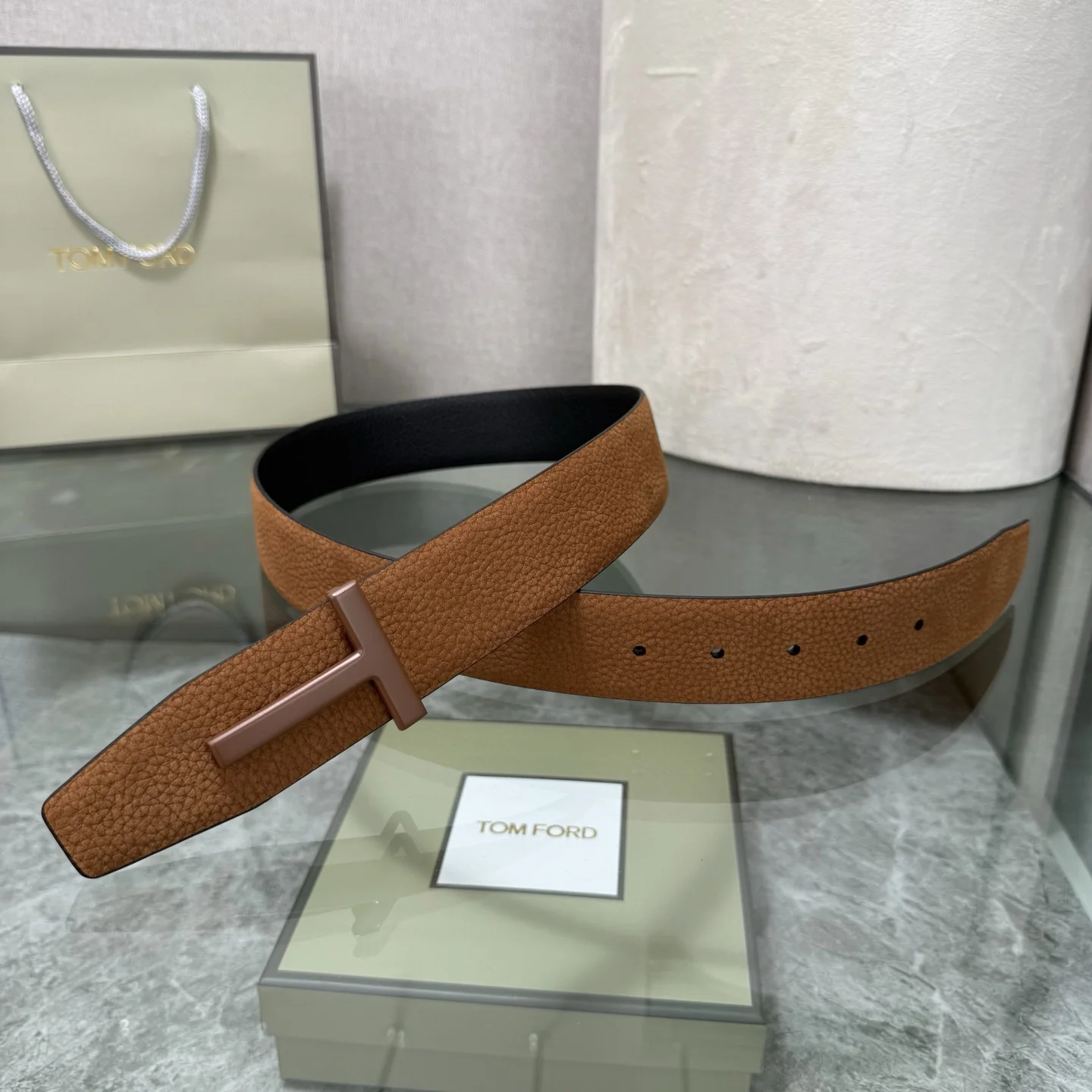 TOM FORD Belts Top-Grain Leather Brown-Black A70202609070317 - Image 4