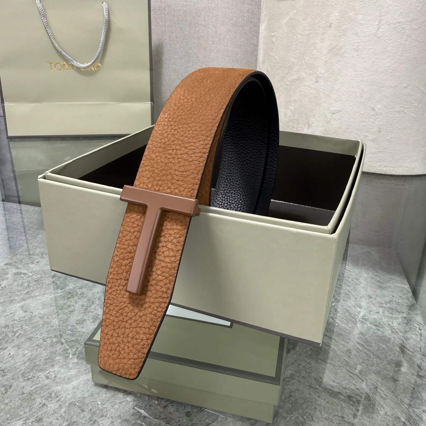 TOM FORD Belts Top-Grain Leather Brown-Black A70202609070317 - Image 7