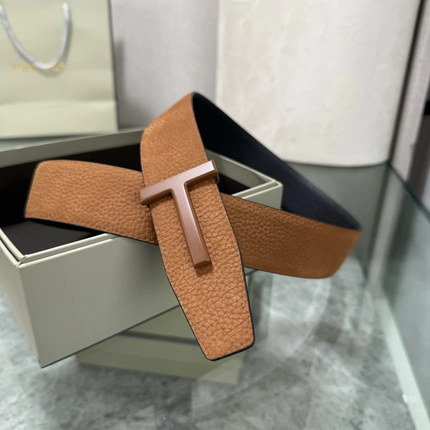 TOM FORD Belts Top-Grain Leather Brown-Black A70202609070317 - Image 8