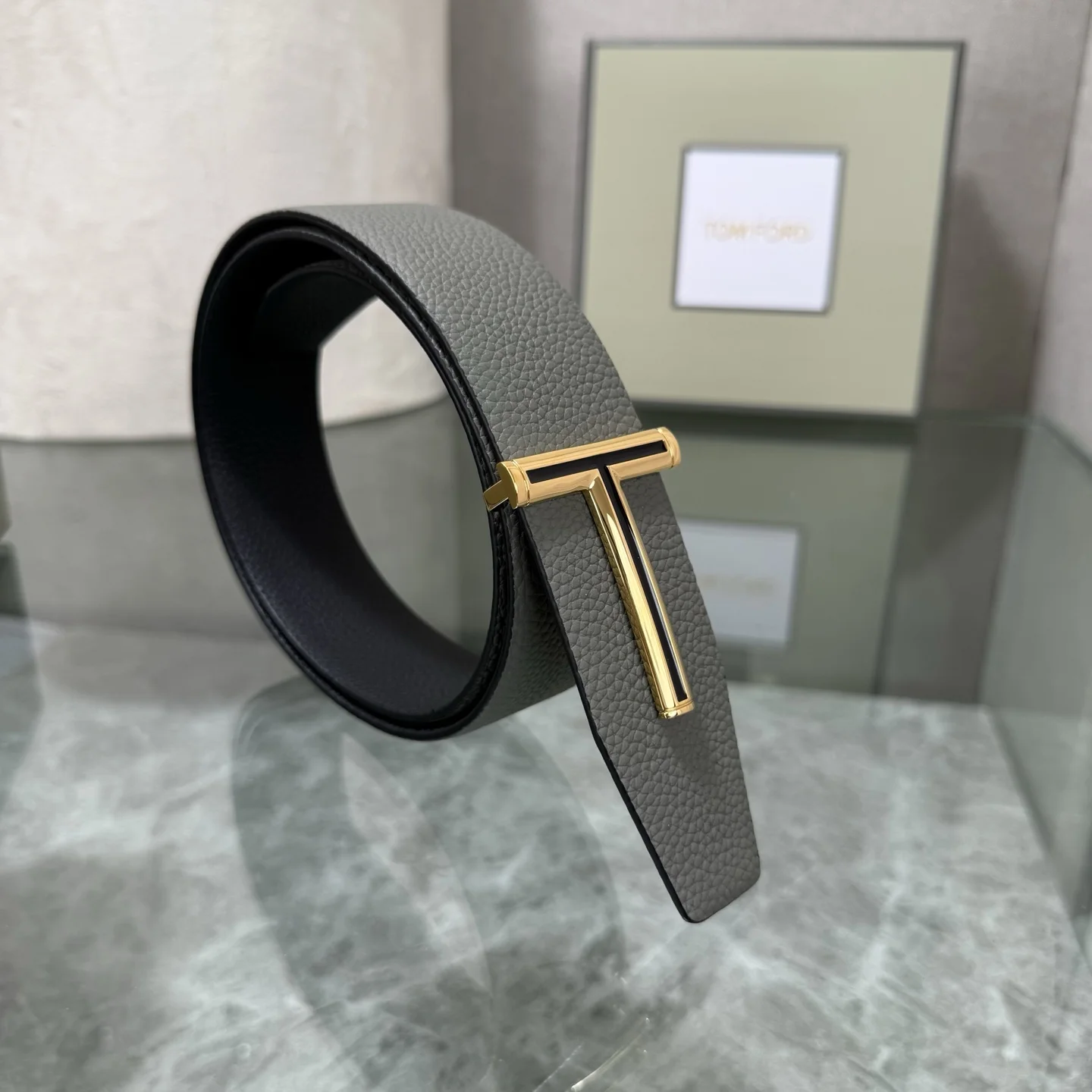 TOM FORD Belts Top Grain Leather Gray-Gold A70202609070076