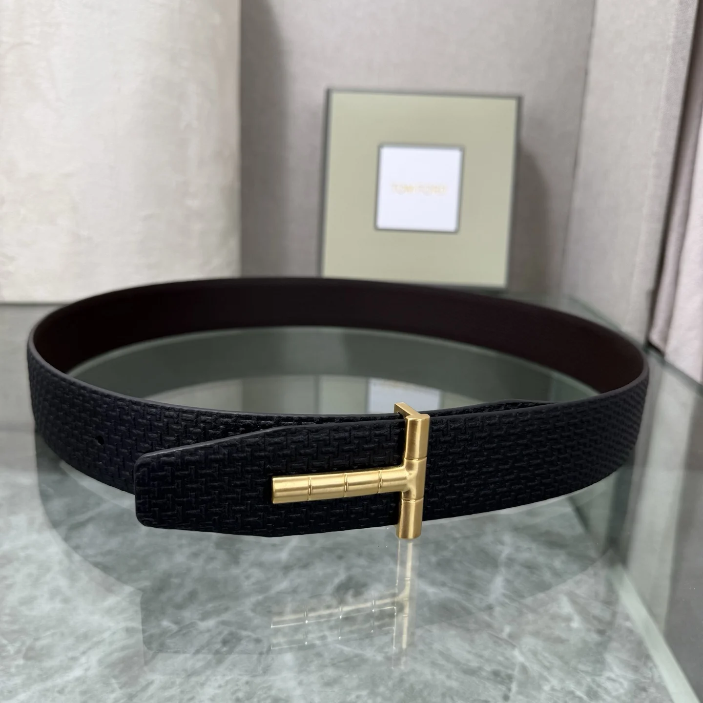 TOM FORD Belts Top-grain Leather Black-Gold A70202609070050 - Image 2