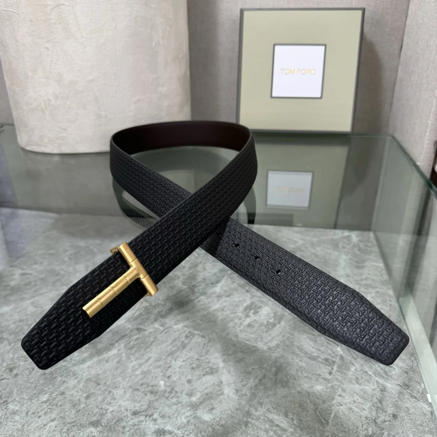TOM FORD Belts Top-grain Leather Black-Gold A70202609070050 - Image 3