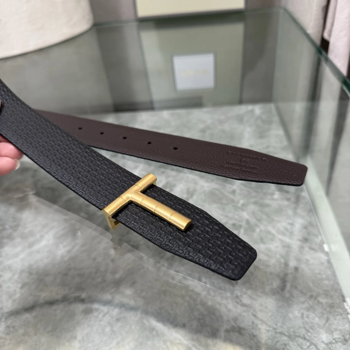 TOM FORD Belts Top-grain Leather Black-Gold A70202609070050 - Image 4
