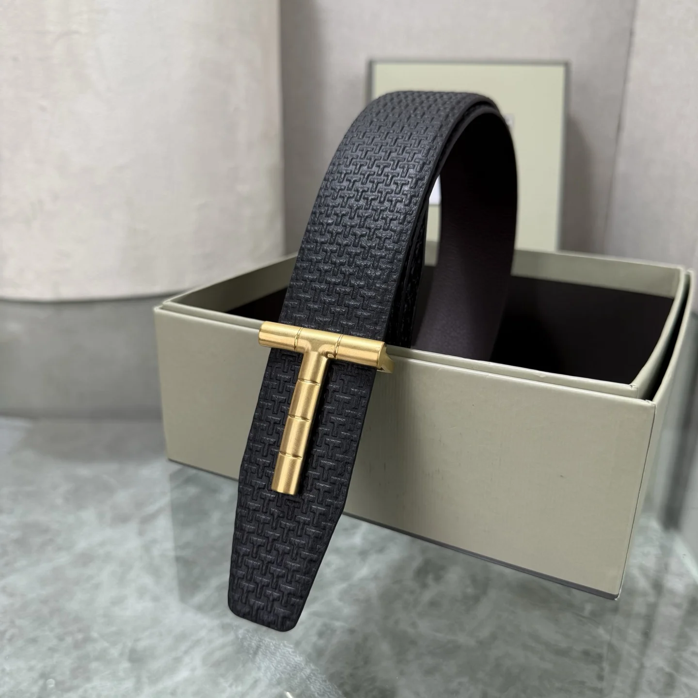 TOM FORD Belts Top-grain Leather Black-Gold A70202609070050 - Image 5