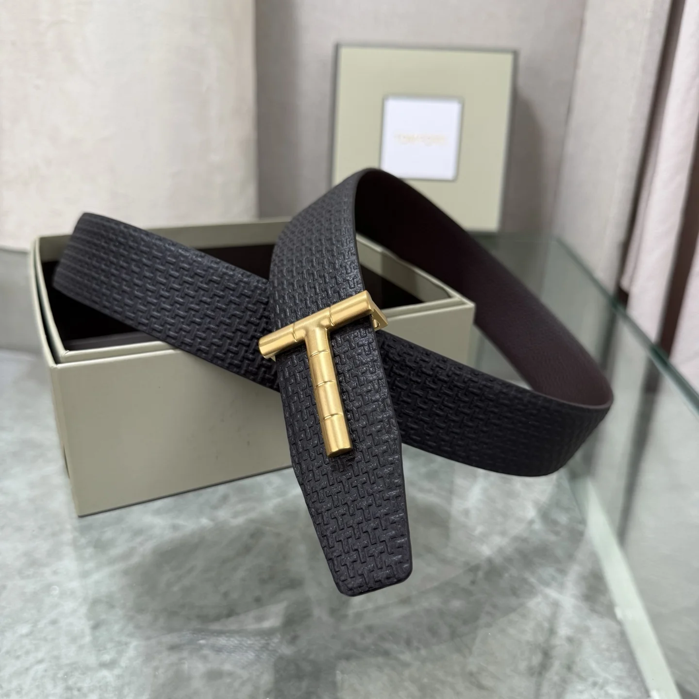 TOM FORD Belts Top-grain Leather Black-Gold A70202609070050 - Image 6