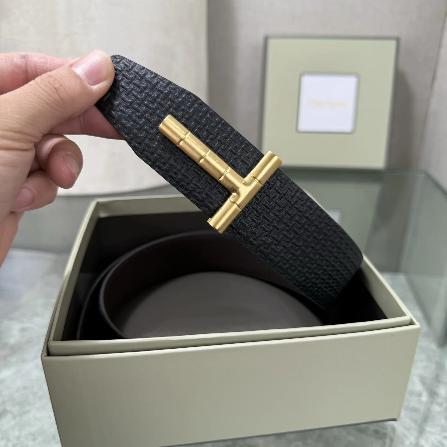 TOM FORD Belts Top-grain Leather Black-Gold A70202609070050 - Image 7