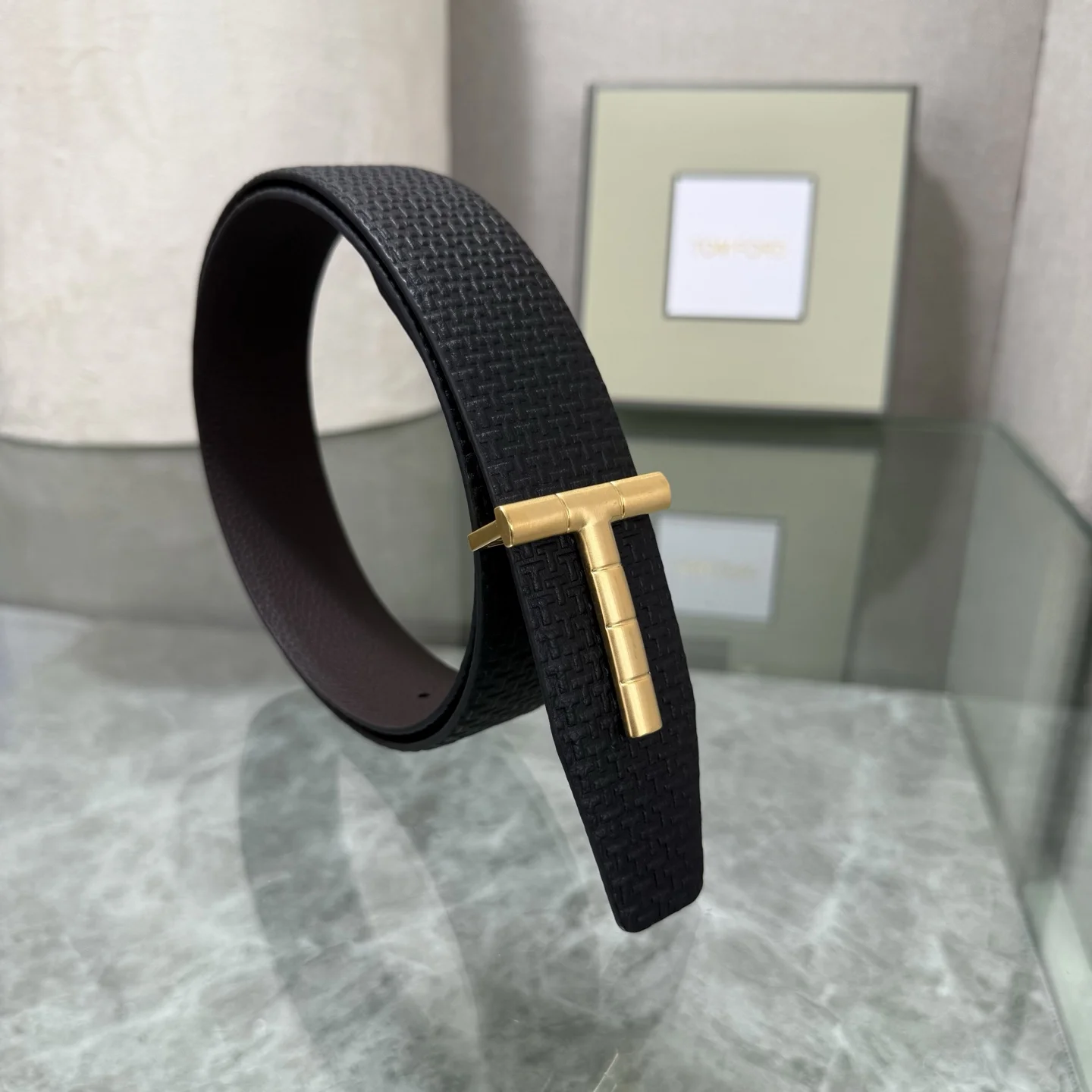 TOM FORD Belts Top-grain Leather Black-Gold A70202609070050 - Image 8