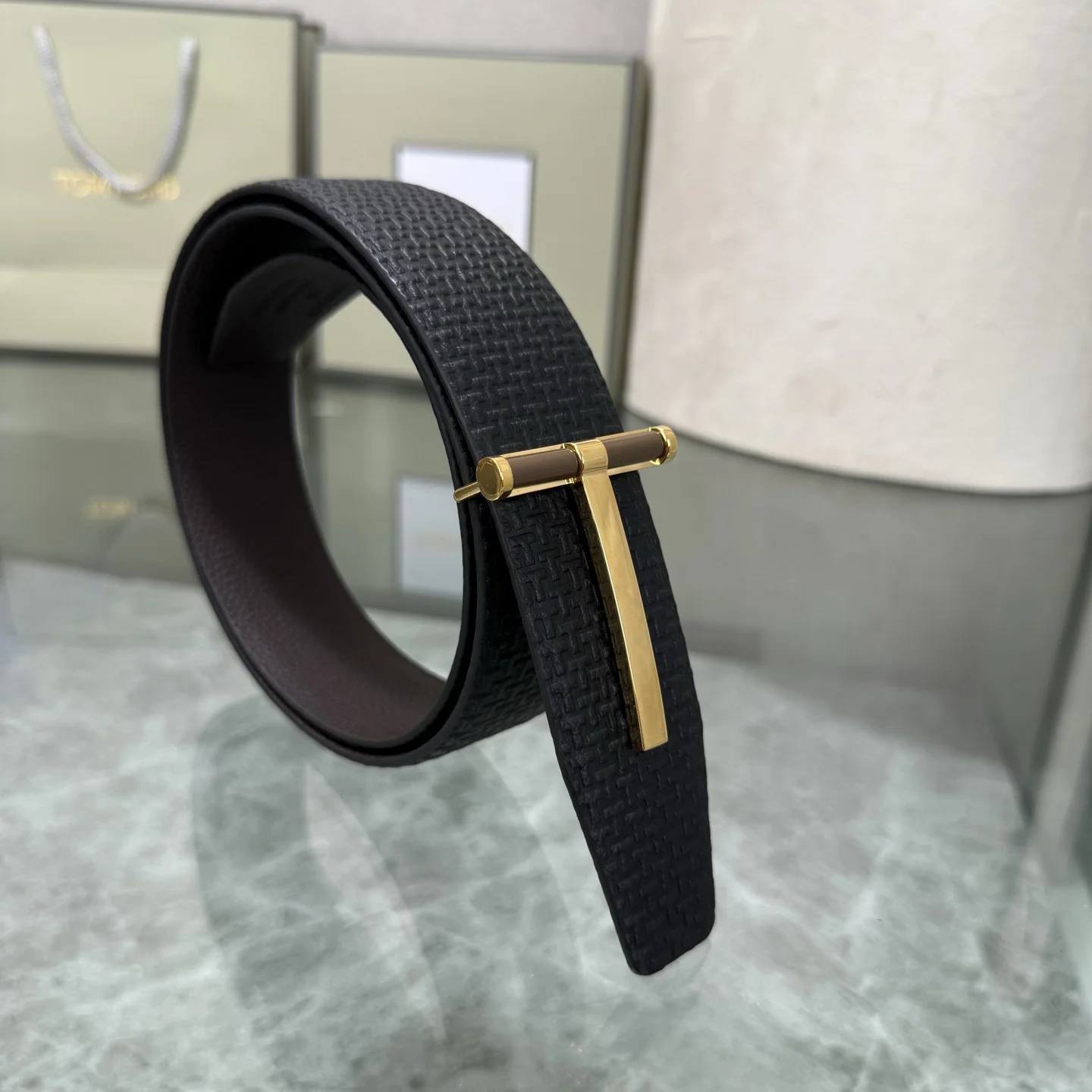 TOM FORD Belts Top-grain Leather Black-Gold A80202609070381