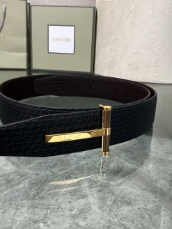 Alternative view of TOM FORD Belts Top-grain Leather Black-Gold A80202609070381
