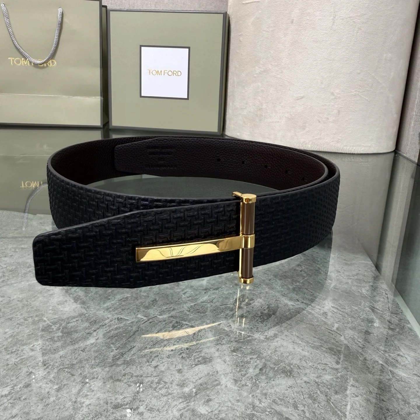 TOM FORD Belts Top-grain Leather Black-Gold A80202609070381 - Image 2