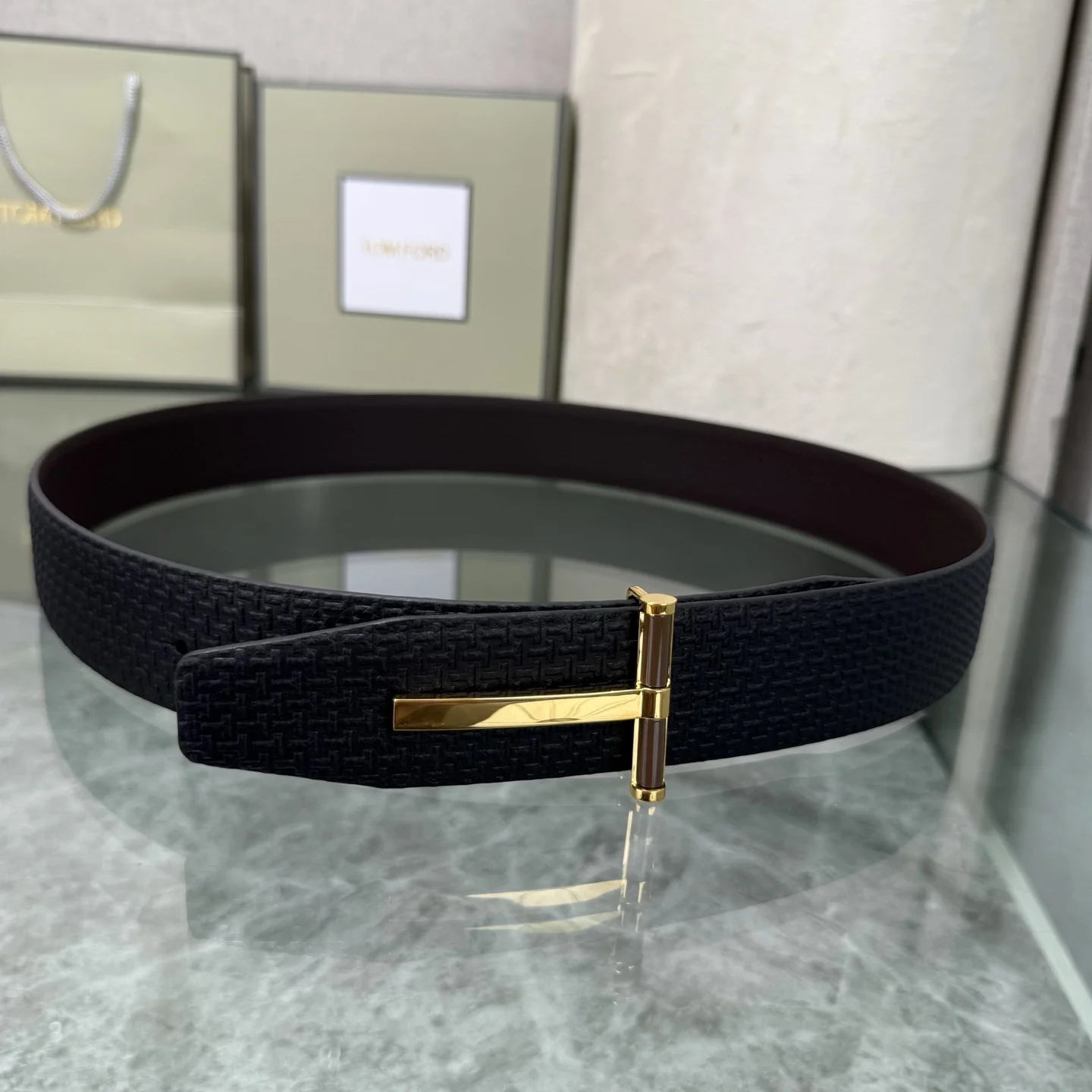TOM FORD Belts Top-grain Leather Black-Gold A80202609070381 - Image 3