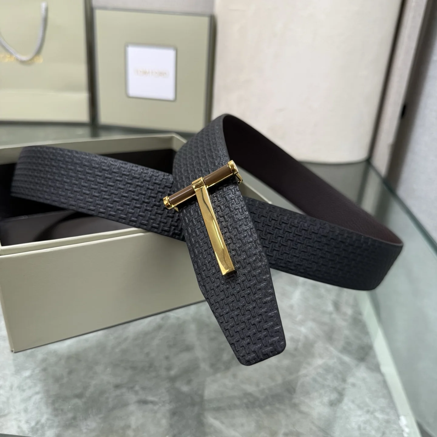 TOM FORD Belts Top-grain Leather Black-Gold A80202609070381 - Image 6