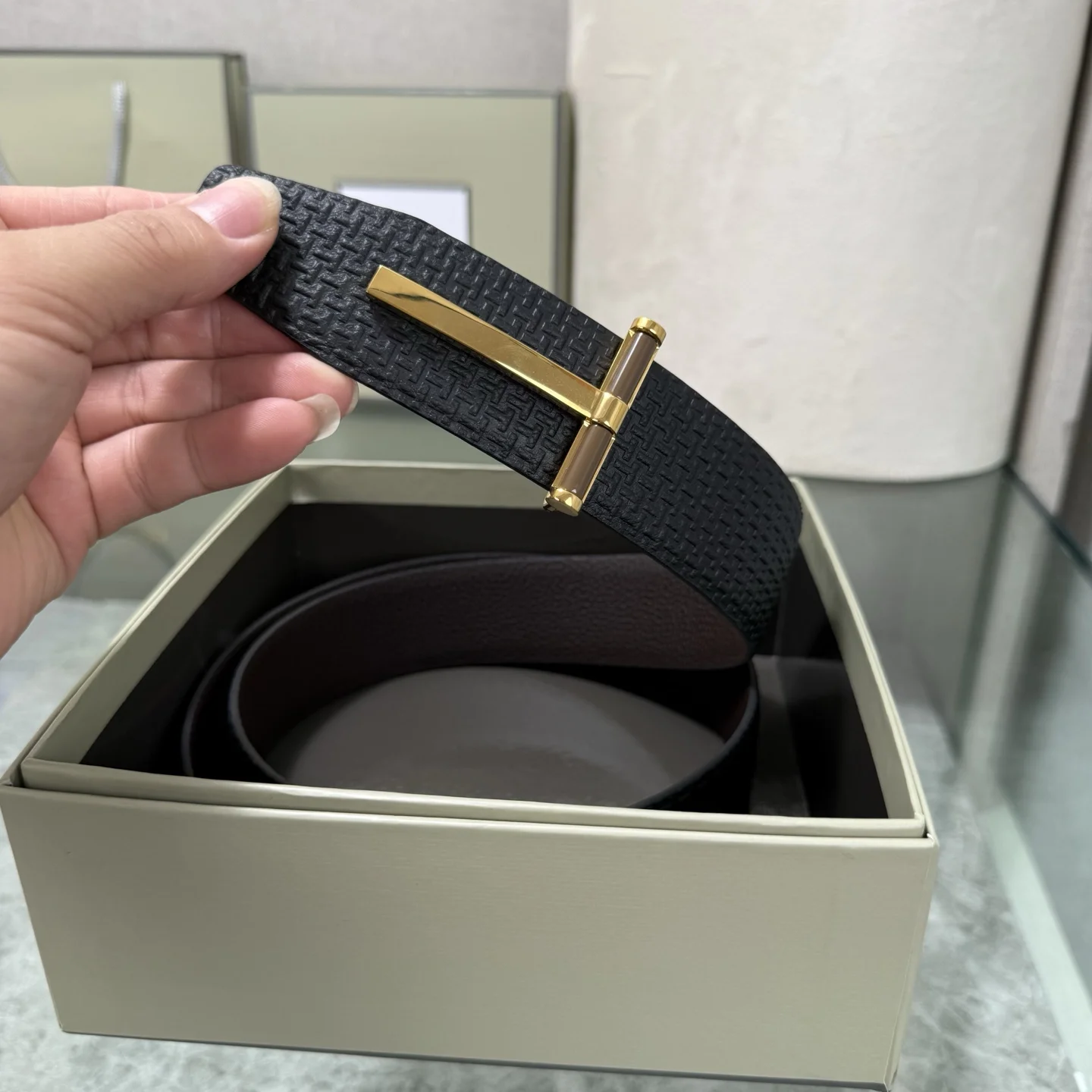 TOM FORD Belts Top-grain Leather Black-Gold A80202609070381 - Image 7
